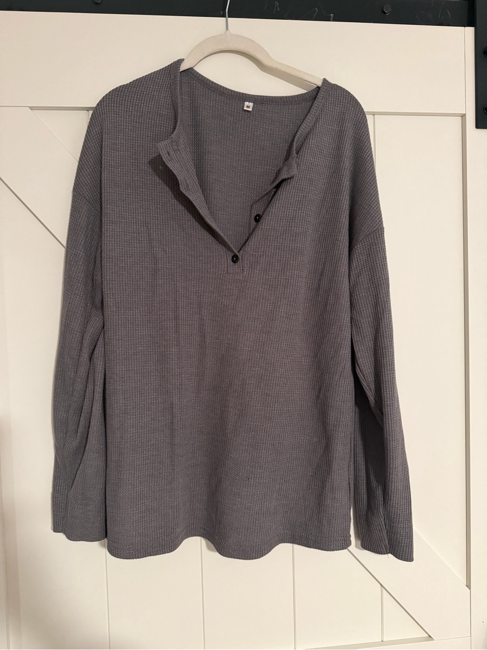 Gray Women's Waffle-Knit Button Henley Sweater
